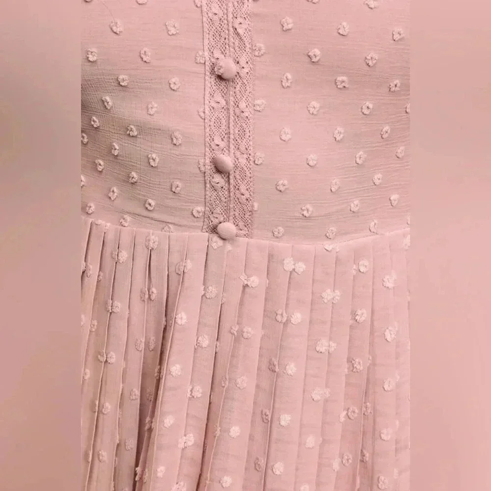 Lulus Poetic Love Mauve Swiss Dot Long Sleeve Pleated Mini Dress - Picture 12 of 13